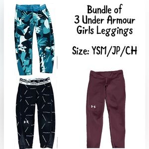 Bundle of 3 Under Armour Girls' Leggings Bundle - Blue, Black, Maroon